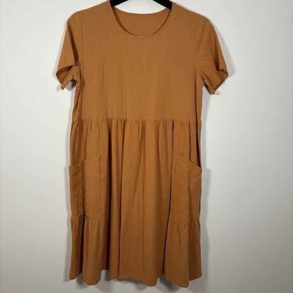 SHEIN Orange Dress Large A Line Gauzy Pockets Flowy Summer Boho - Picture 8 of 8